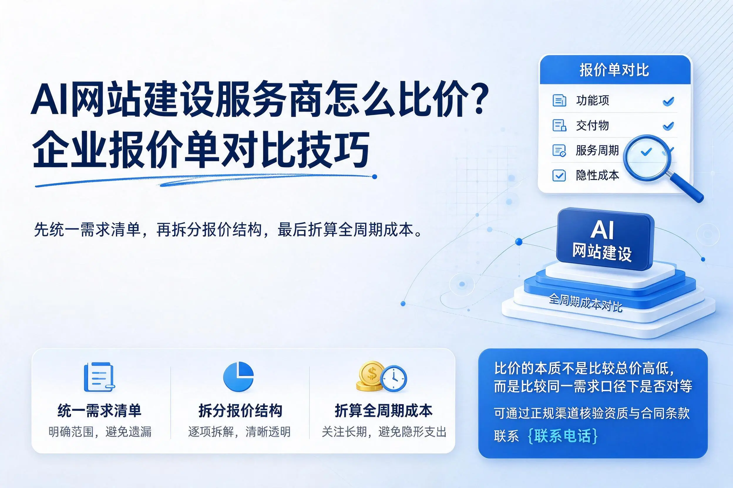AI网站建设服务商怎么比价？蚌埠企业报价单对比技巧