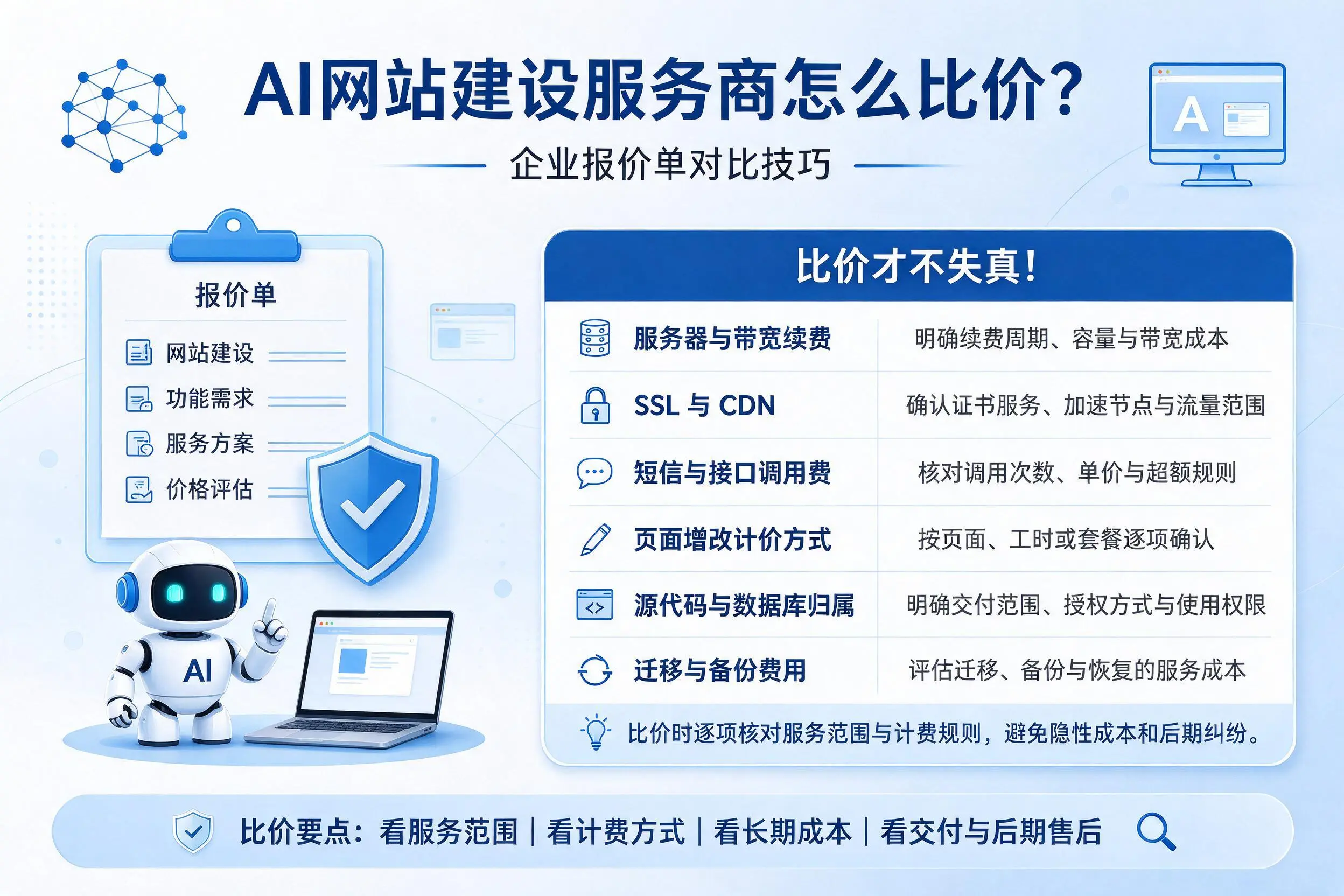 AI网站建设服务商怎么比价？蚌埠企业报价单对比技巧